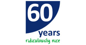 The 60 year Americollect anniversary logo that says "60 years ridiculously nice"