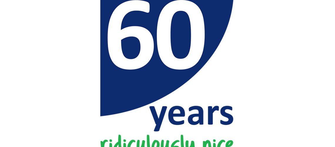 The 60 year Americollect anniversary logo that says "60 years ridiculously nice"